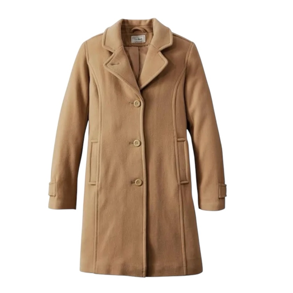 LL Bean Wool Bellandini Made In Italy Thinsulate 3 Button Camel Coat Sz 12 EUC